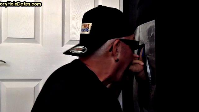 Mature DILF with moustache sucks hard in gloryhole