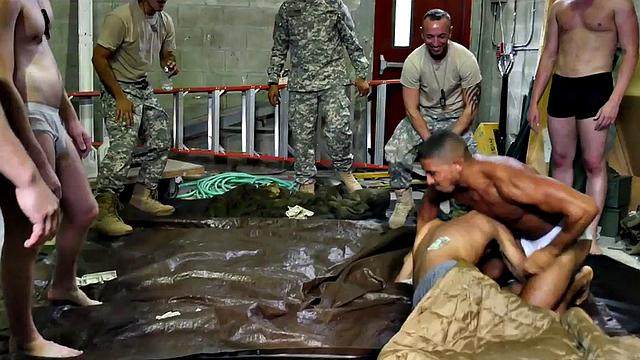 Military studs enjoy an orgy in front of their colleagues