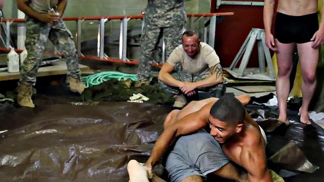 Military studs enjoy an orgy in front of their colleagues