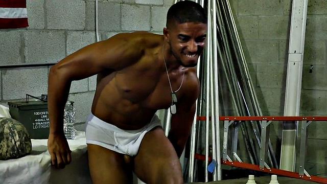 Military studs enjoy an orgy in front of their colleagues