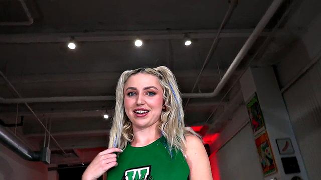 21yo cheerleader jerks POV dong while talking slutty