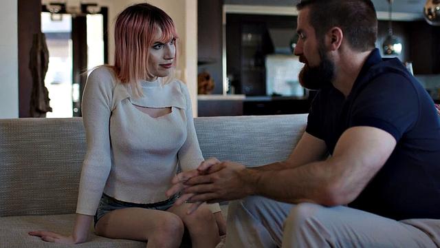 Pink hair TS with big boobs barebacked by neighbor