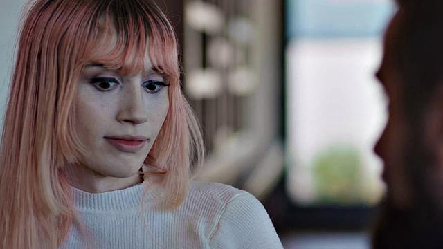 Pink hair TS with big boobs barebacked by neighbor