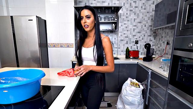 Slutty maid loves fucking in POV on BWC after cleaning