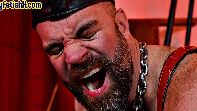 Hairy hunk assfisted by BF in latex during anal masturba