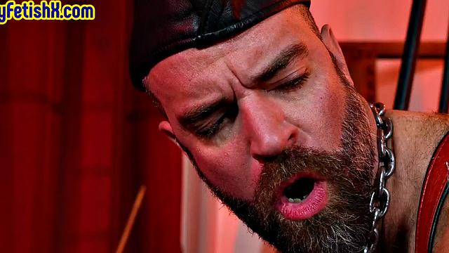 Hairy hunk assfisted by BF in latex during anal masturba