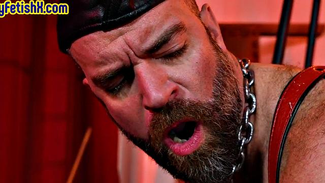 Hairy hunk assfisted by BF in latex during anal masturba