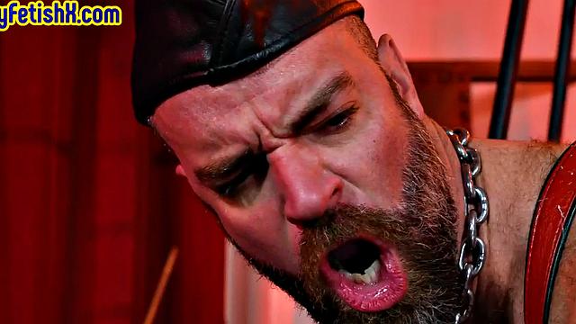 Hairy hunk assfisted by BF in latex during anal masturba