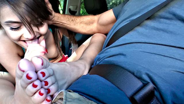 Get off with this bald-haired babe's cum-drenched foot fetish