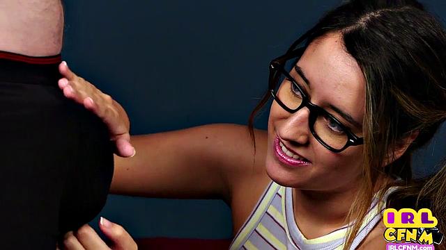 Glasses cutie CFNM cocksucking lover