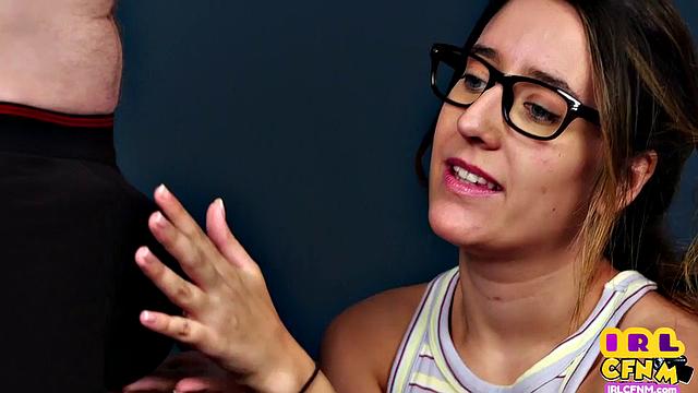 Glasses cutie CFNM cocksucking lover