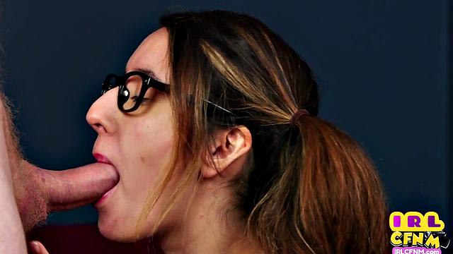 Glasses cutie CFNM cocksucking lover