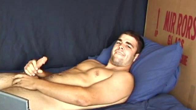 Young amateur Tony Hammer jacks off, sprays cum on his chest