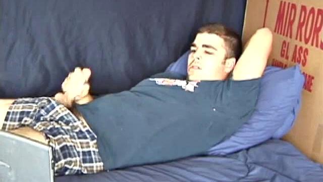 Young amateur Tony Hammer jacks off, sprays cum on his chest