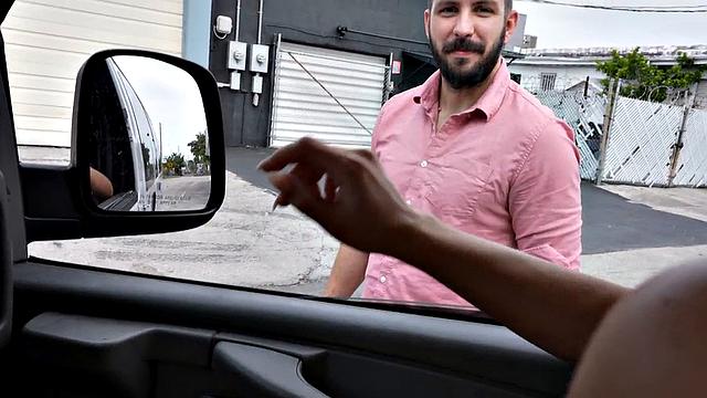 Barebacking str8 fucks ass in pickup bus outdoor