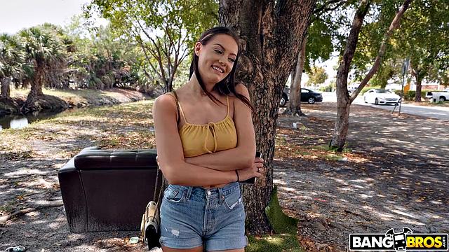 Wild babe hops on the bus