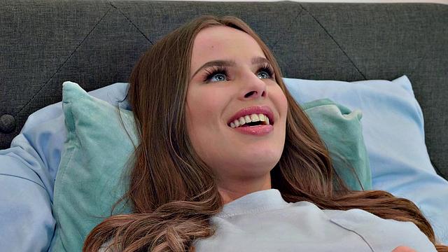 Redhead Freshman enjoys her first time with a sex machine, scissoring and pussy-licking in shorts