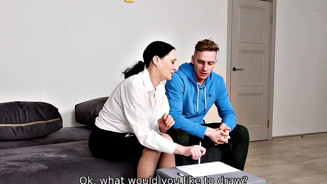 Horny new student gets drilled by mature brunette teacher in stockings and panties