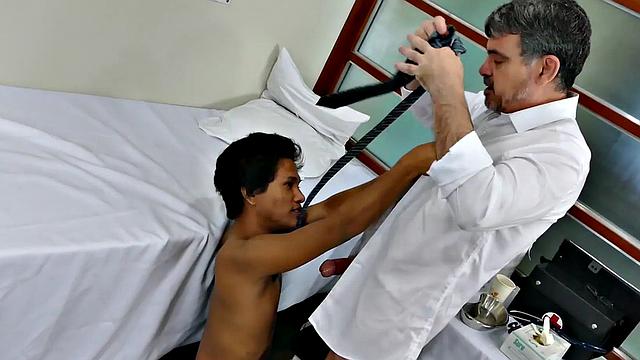 Asian twink tickled and by white doc in infirmary