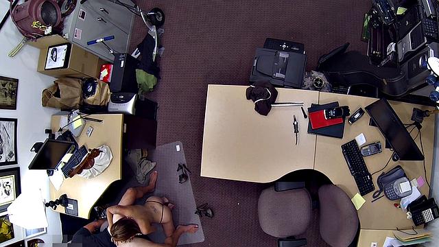 Pawnshop nympho slut fucked in office in doggystyle