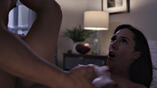 Busty shemale fucked bareback by BF after BJ and ass fingering