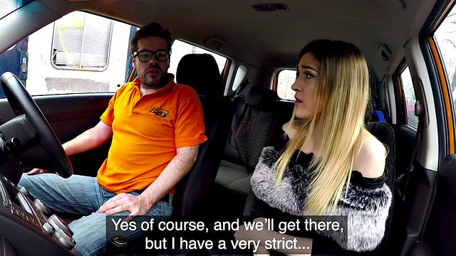 British babe publicly riding instructor's cock