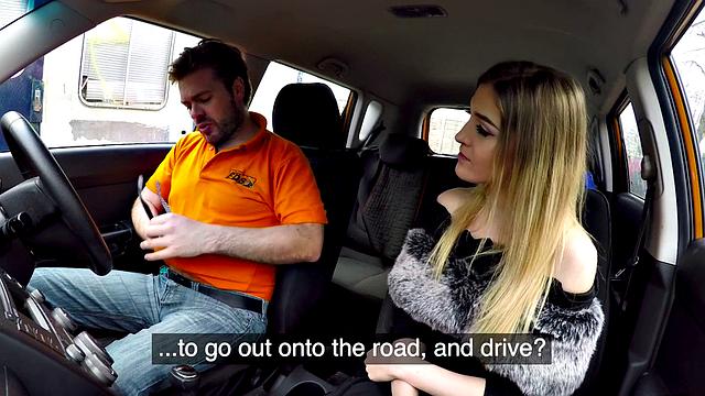 British babe publicly riding instructor's cock