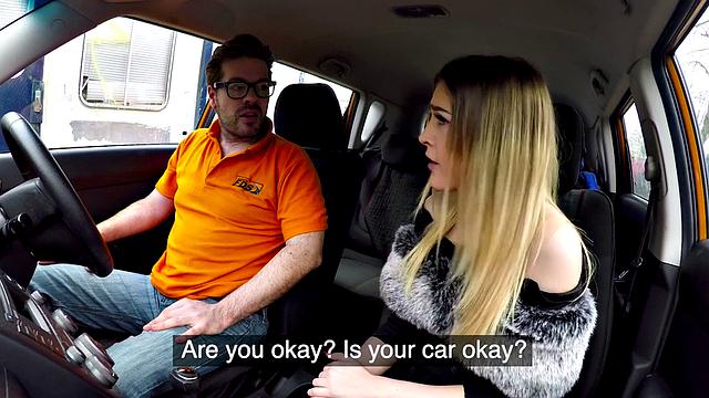 British babe publicly riding instructor's cock