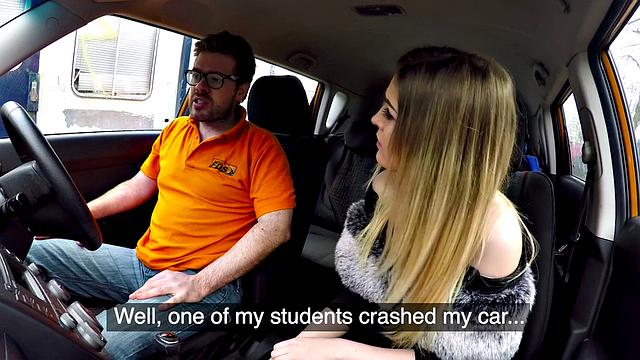 British babe publicly riding instructor's cock