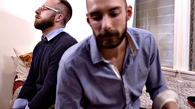 Hairy gay rimmed and fucked at home by top BF