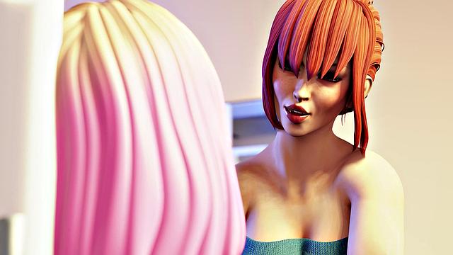 Futa3dX - Big Redhead Futa Face & Titty Fucks Hot Babe