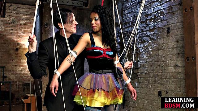 Cute tied slut fingered by master