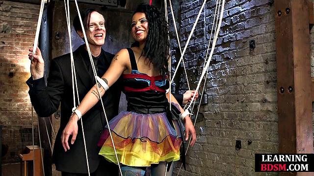 Cute tied slut fingered by master