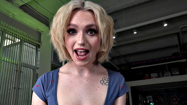 Tugging busty babe jerks stiff cock in dirty talking POV