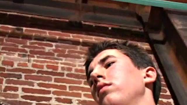 An afternoon of skateboarding has JP horny, so he finds a place to beat off. After removing his jeans he strokes his huge cock until it erupts. We leave this boy with a fresh load running off of his belly.