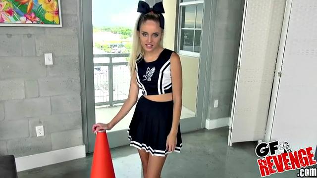 Naomi, the school girl, strips naked and shows off her big boobs and tight pussy