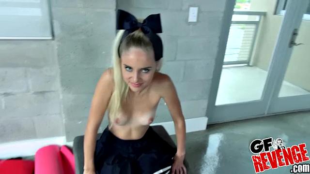 Naomi, the school girl, strips naked and shows off her big boobs and tight pussy
