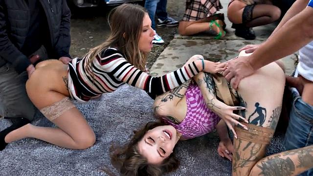 Amateur taxi orgy sluts fucked outdoor in public for mouthjizz