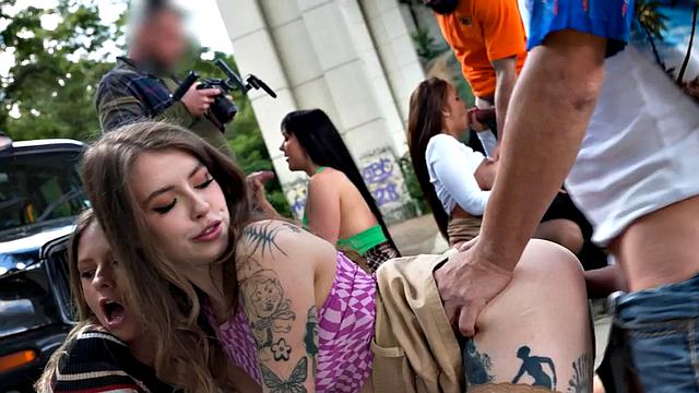 Amateur taxi orgy sluts fucked outdoor in public for mouthjizz