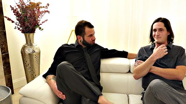 Mesmerized stud fucked by inked jock after blowjob