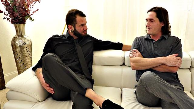 Mesmerized stud fucked by inked jock after blowjob