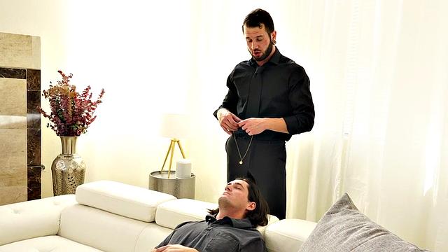 Mesmerized stud fucked by inked jock after blowjob