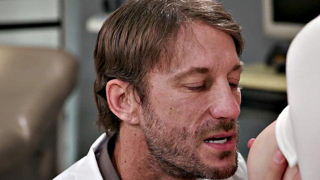 Stunning blondie riding her doctor