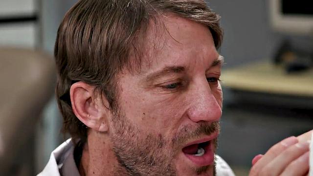 Stunning blondie riding her doctor