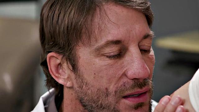 Stunning blondie riding her doctor