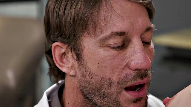 Stunning blondie riding her doctor