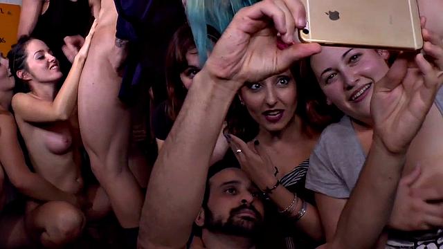 Kinky tattooed slut gets her feet licked and pussy fucked in public