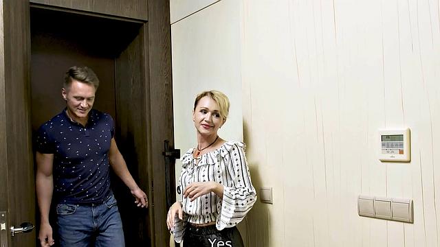 Mature in a cute outfit gets her trimmed pussy pounded by a handsome tenant