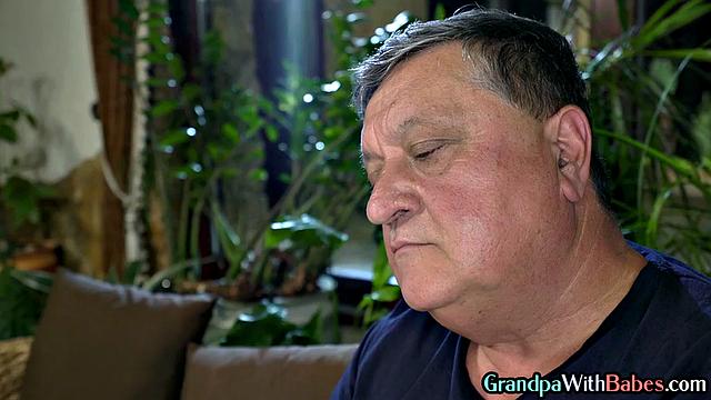 Petite babe cockriding grandpa