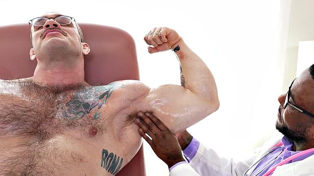 Muscles fetish Black doctor jerks hunk in his infirmary